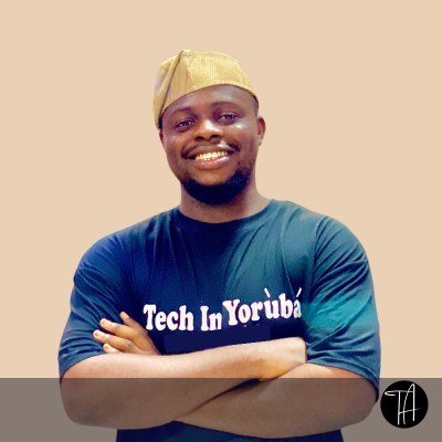Portrait of Theophilus Adegbohungbe wearing a Tech in Yoruba roundneck and fila